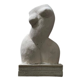 Vintage Modernist Plaster Female Torso Maquette Sculpture on Wood Plinth For Sale
