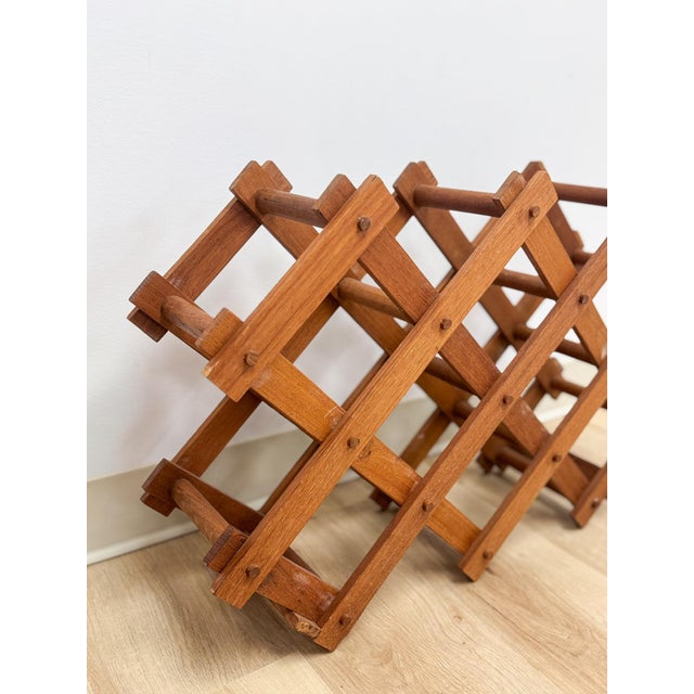 Vintage Danish Modern Collapsible Teak Ten Bottle Wine Rack Danish Modern Bar Piece For Sale - Image 4 of 7