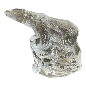 Mid Century Swedish Art Glass Polar Bear on Sea Ice Paperweight by Bergdala Glasburk