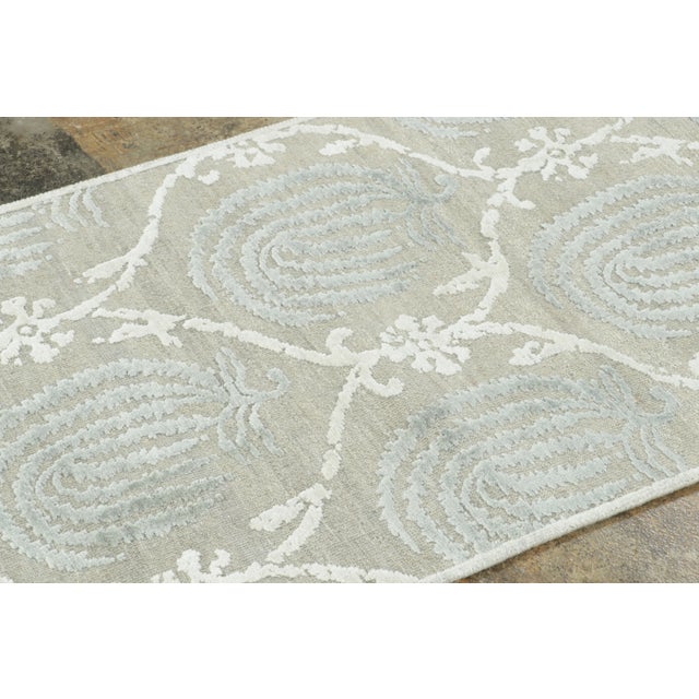 Contemporary Contemporary Block Print Floral Natural Silk Runner by Rug & Kilim, India For Sale - Image 3 of 8