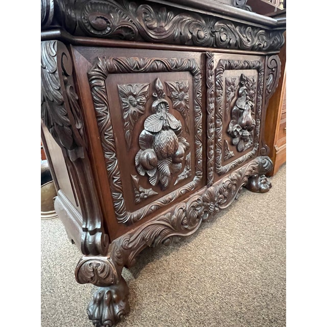 French Hand Carved Dressing Cabinet With Mirrors Armoir Vines Fruit Lions Head Late 19th Century For Sale - Image 11 of 12