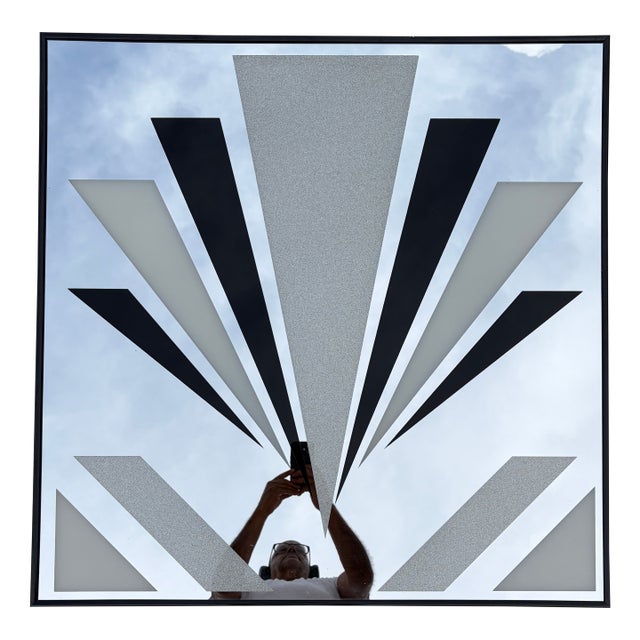 1990s Art Deco Revival Geometric Desing Framed Wall Mirror. For Sale