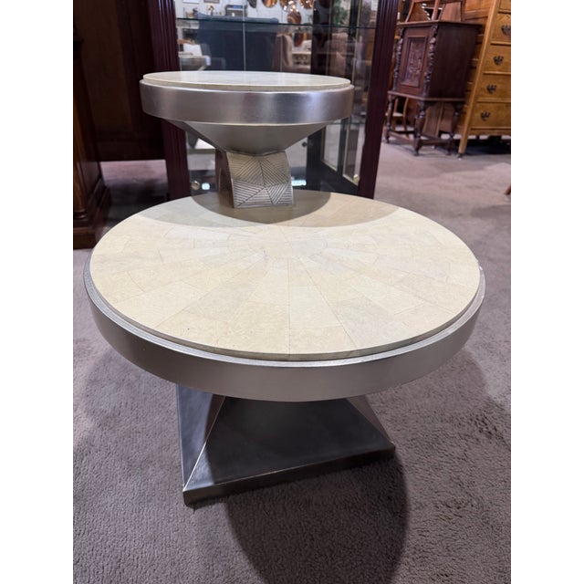 Artmax Postmodern Faux Stone and Wood Side Table For Sale - Image 4 of 8