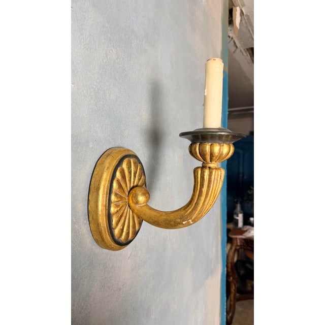 Wood 1950s Neoclassical Partial Gilt Sconces - a Pair For Sale - Image 7 of 8