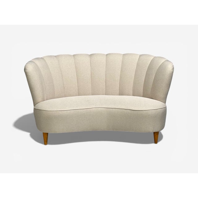 Carl-Johan Boman, Settee, Beige Linen, Wood, Finland, 1950s For Sale - Image 4 of 10