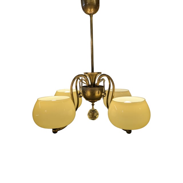 Chandelier in Brass and Glass by Taidetakomo Hakkarainen, 1930s For Sale - Image 3 of 13