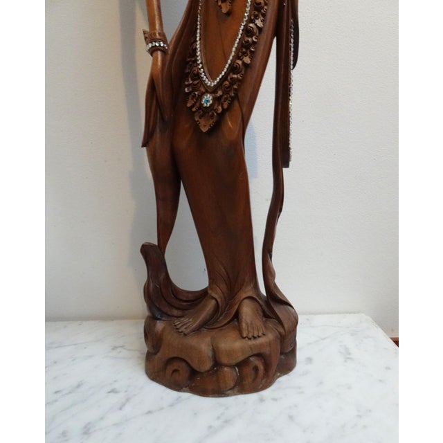 Brown Large Balinese Hand-Carved Coromandel Wooden Sculpture of Dancer, Indonesia, 1920s-1940s For Sale - Image 8 of 18