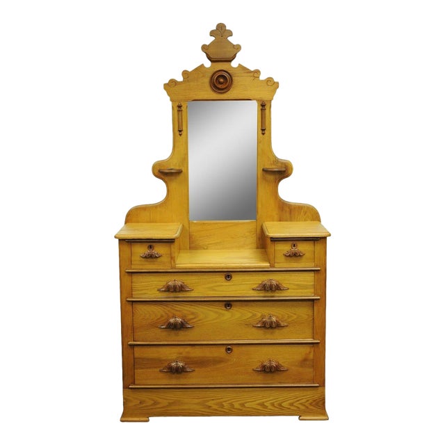 Antique Victorian Eastlake Carved Cottage Step Down Dresser Chest W