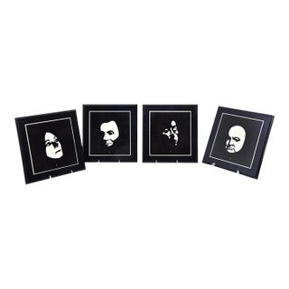 Set of 4 Original 1960s Monochrome Paintings by Earl Hubbard (Jfk, Lincoln, Churchill, Barbara Marx Hubbard) For Sale