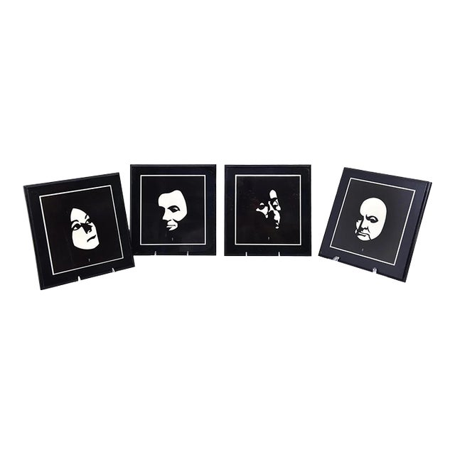 Set of 4 Original 1960s Monochrome Paintings by Earl Hubbard (Jfk, Lincoln, Churchill, Barbara Marx Hubbard) For Sale