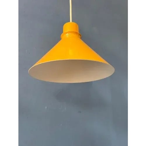 Vintage Yellow Metal Hanging Lamps, Set of 2 For Sale - Image 9 of 11