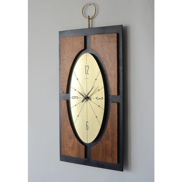 Mid Century Modern Welby Elliptical Brass & Walnut Wall Clock Chairish