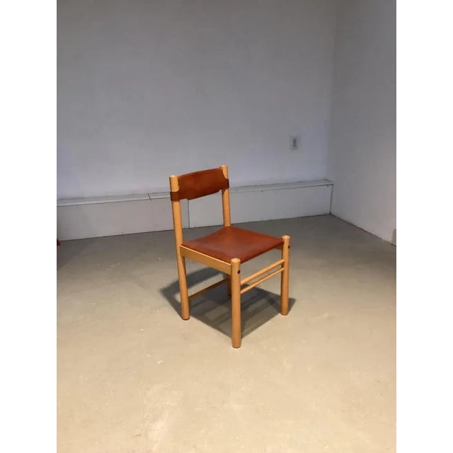 Vintage Italian Leather and Beech Stick Chair attributed to Ibisco, 1970s For Sale - Image 4 of 8