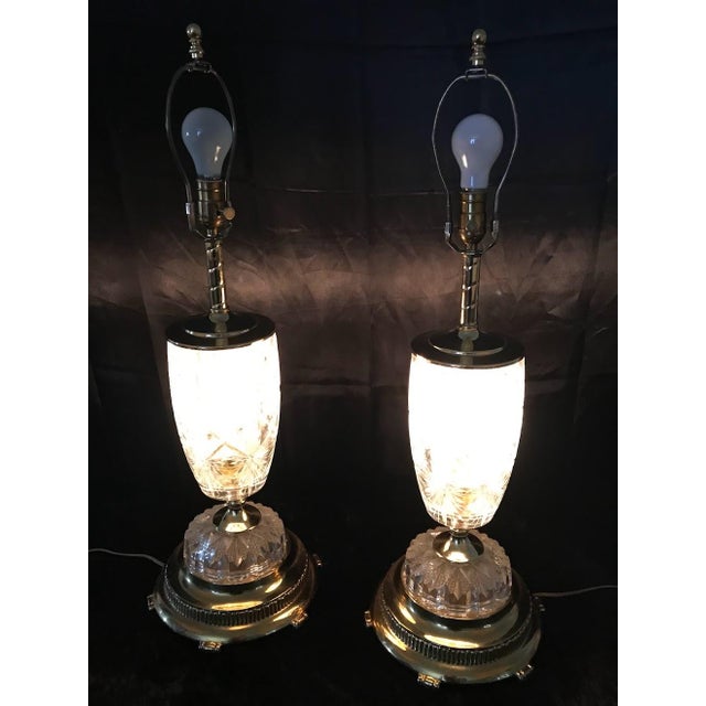 The Luminaries: A Rare Pair of 1970s Internally Lit Lead Crystal Statement Lamps For Sale - Image 10 of 12