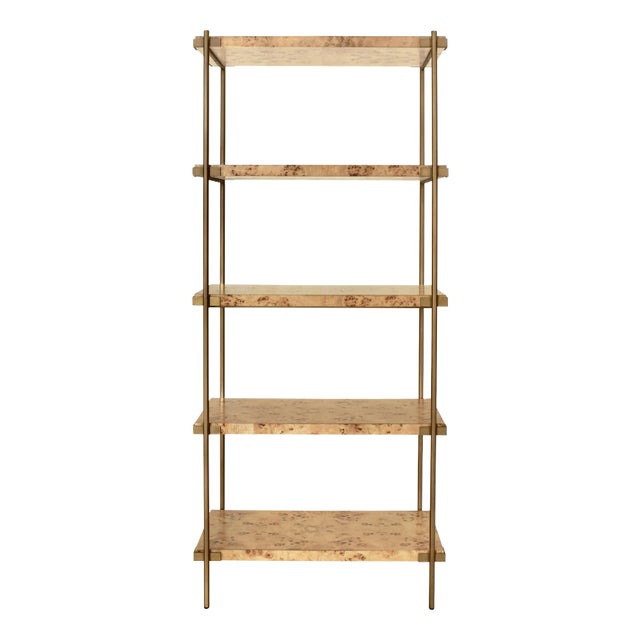 Matthew Izzo Home Harris Light Burlwood and Antique Brass Etagere For Sale