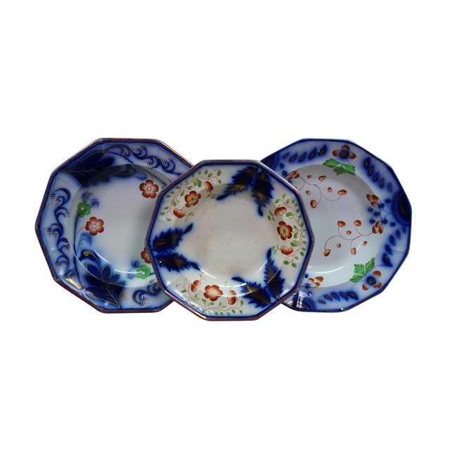 Victorian 4 Antique Gaudy Welsh Ironstone Cobalt Blue Floral Teapot Pitcher & Bowls For Sale - Image 3 of 18