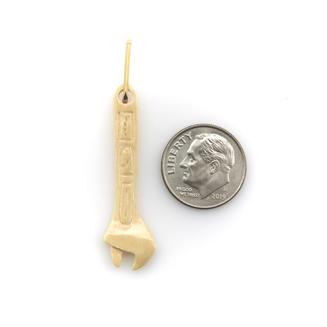 1990s Fossilized Mammoth Tusk Wrench Charm With 14k Gold Bail For Sale - Image 9 of 9