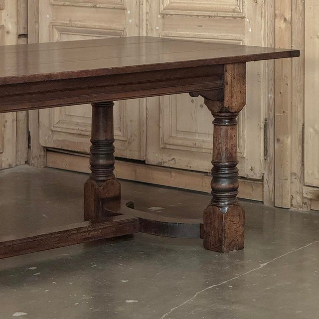 18th Century English Oak Trestle Dining Table With Turned Supports For Sale - Image 9 of 17