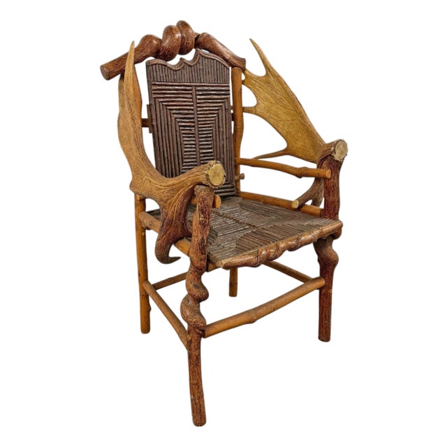American Adirondack Style Moose Antler Armchair For Sale