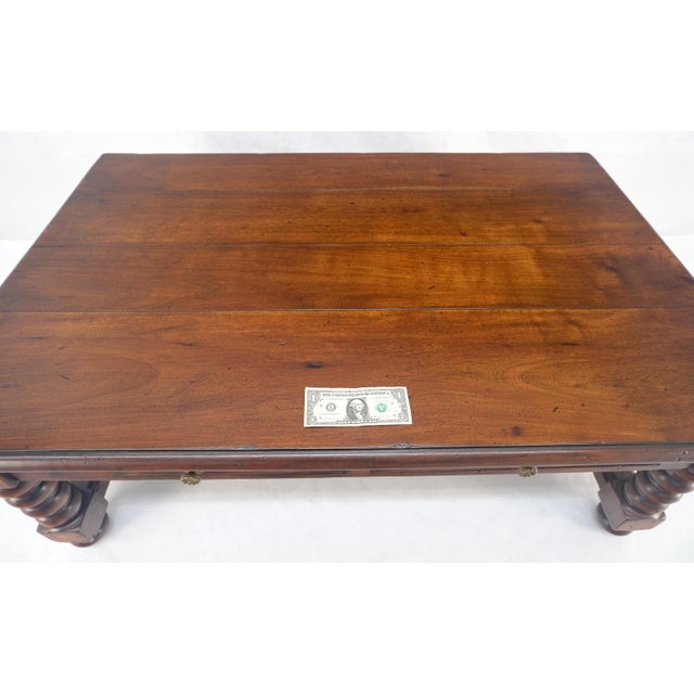 Heavy Large 30x54 Spanish Colonial Solid Mahogany Italian Coffee Table w/ Drawer For Sale - Image 12 of 14