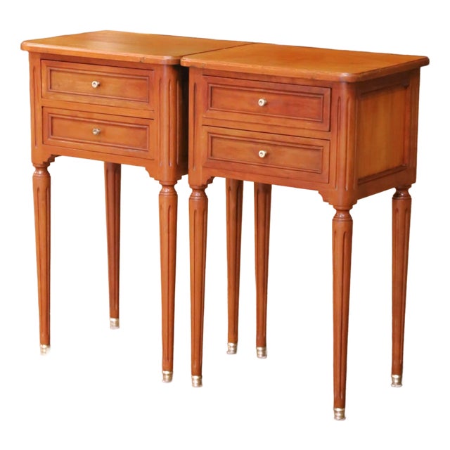 Pair of Late 20th Century French Louis XVI Walnut Bedside Tables With Drawers For Sale