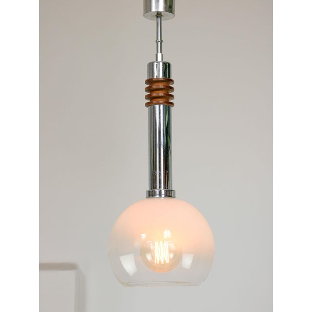 Vintage Italian Chrome and Glass Pendant Lamp For Sale - Image 5 of 14