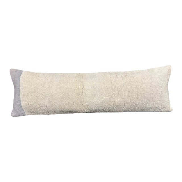Turkish Hemp Pillow Cushion Natural Beige Sky Blue Cushion Cover 14"x45" For Sale