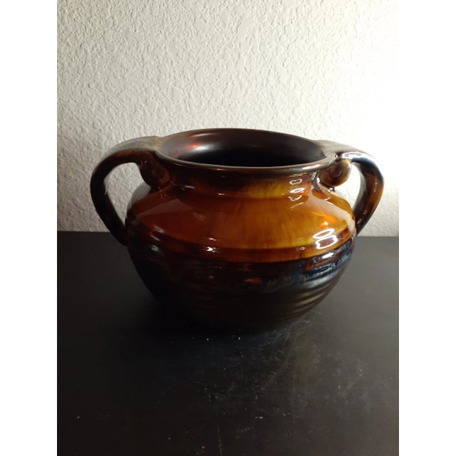 Ceramic Vintage Art Studio Glazed Pottery Dual Handle Squat Vase For Sale - Image 7 of 7