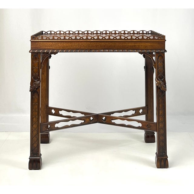 Henredon Historic Natchez Collection Chippendale Style Fretwork Silver Table / Tea Table For Sale - Image 6 of 14