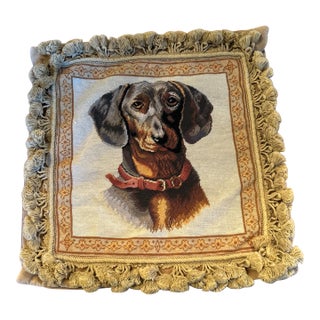 1990s Dachshund Cross-Stitch Pillow Cover With Tassels For Sale