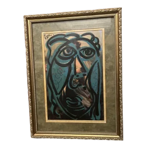 1975 Abstract Portrait Painting of Pablo Picasso by Peter Robert Keil, Framed