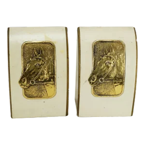 Pair of Mid Century Horse Leather-Wrapped Bookends