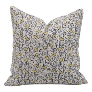 Throw Pillow Cover Designer Collection of Hand Block Printed Thick Linen 20x20 Inch- Pista For Sale