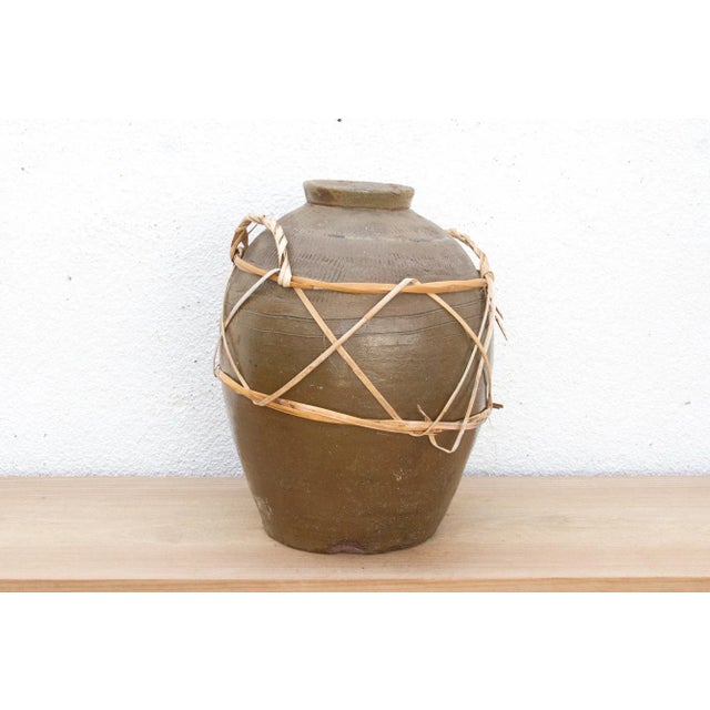 Antique Asian Stoneware Pot With Rattan Harness For Sale In Los Angeles - Image 6 of 10