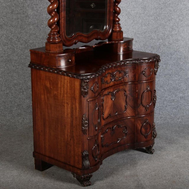 Narrow Chest of Drawers in Mahogany with Cast Iron Candlesticks and Mirror, 1860s For Sale - Image 11 of 18