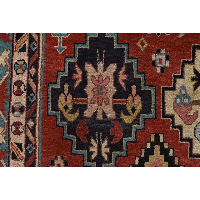 Heriz Rug 5’10” X 9’1” Red Wool Vintage Tribal Hand-Knotted Oriental Carpet For Sale - Image 10 of 15