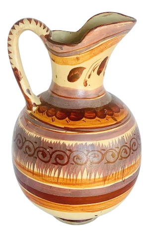 Vintage Late 20th Century Hand Painted Rustic Mexican Folk Art ‘Hidalgo’ Style Pottery Pitcher/Vase