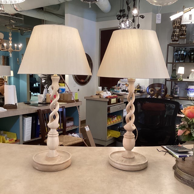 Custom Turned Wood Candlestick Lamps – Newly Wired, 27” H - a Pair For Sale - Image 4 of 7