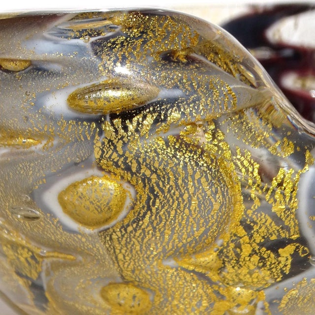 Gray Vintage Murano Barovier Toso Gray Purple Gold Flecks Italian Art Glass Decorative Ashtray Bowl For Sale - Image 8 of 9
