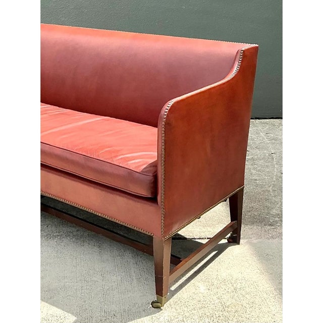 Mid 20th Century Vintage Saybolt and Cleland Nailhead Trim Leather Sofa For Sale - Image 5 of 12