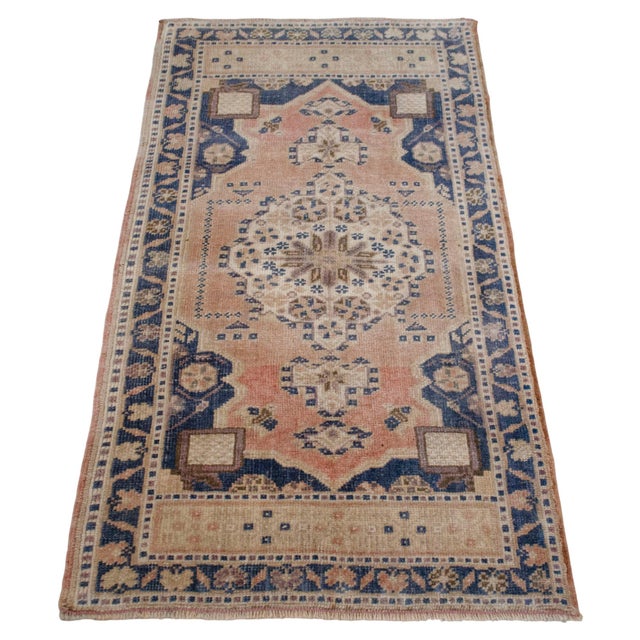 1970s Vintage Small Rug Runner Hand-Knotted Mat Turkish Rug Enrty Decor Bath Mat- 1′11″ × 3′8″ For Sale - Image 5 of 11