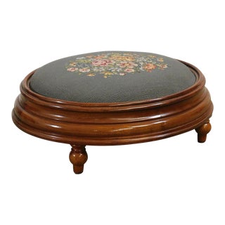 Antique Victorian Walnut Oval Needlepoint Foot Stool For Sale