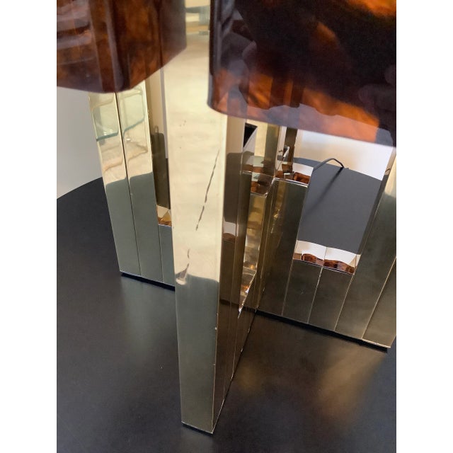 Midcentury Willy Rizzo for Lumica Bd Tortoise or Wood Design Lucite Shade Lamp For Sale - Image 11 of 12