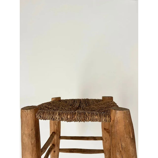 Rustic French Woven Rope Wooden Stool, 1940s For Sale - Image 3 of 6