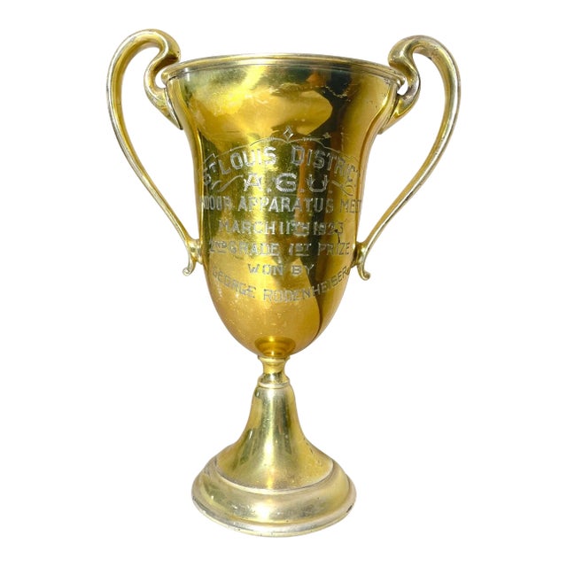Antique 1923 Engraved Gold Tone Silverplate Indoor Apparatus Meet Trophy Award For Sale