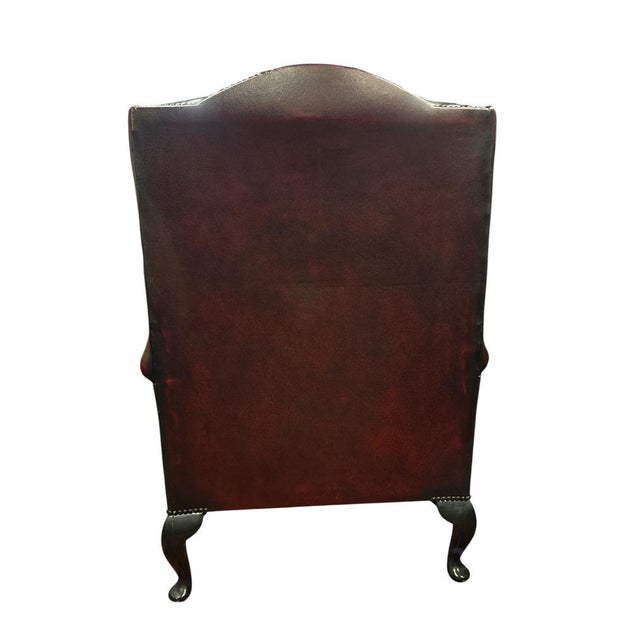 Animal Skin English Chesterfield Wingback Armchair in Dark Red Leather For Sale - Image 7 of 9