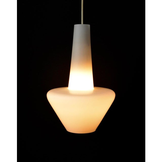 Mid-Century Modern Vintage Attributed Stilnovo Mid Century Modern Pendant Light Satined White Glas Pendant Lamp | Retro Italian Ceiling Lamp Milk Glass For Sale - Image 3 of 9
