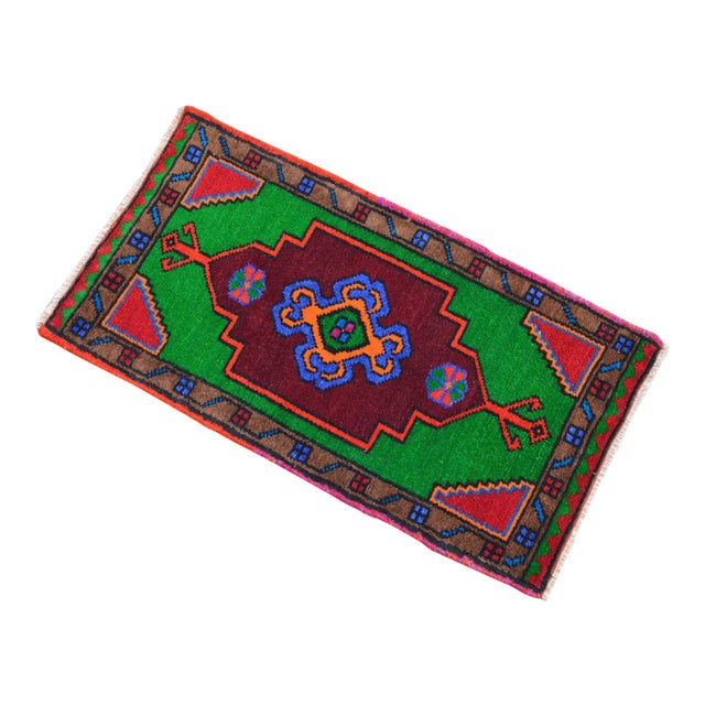 Hand Knotted Oushak Smal Rug. Colorful Rug, Bath Mat, Laundry Kitchen Decor 1'6" X 2'9" For Sale