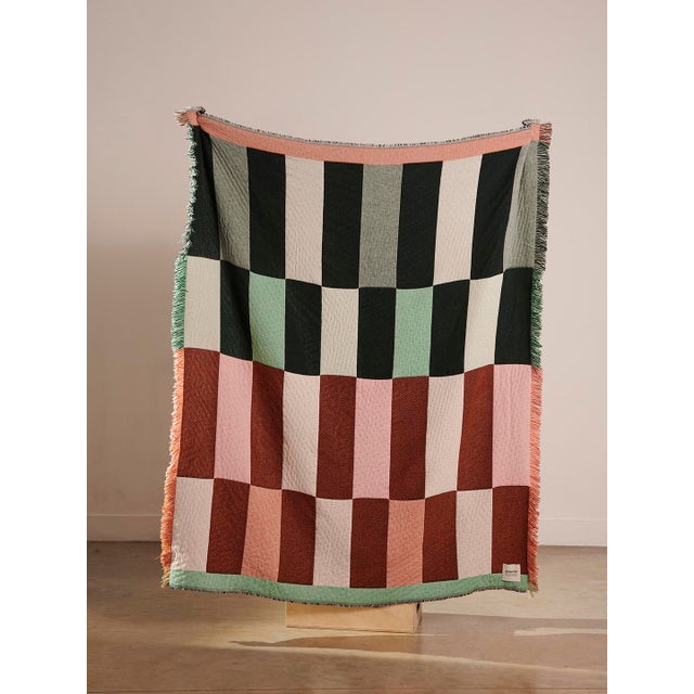 Beige Dash Blanket in Green and Orange by Granite + Smoke For Sale - Image 8 of 8