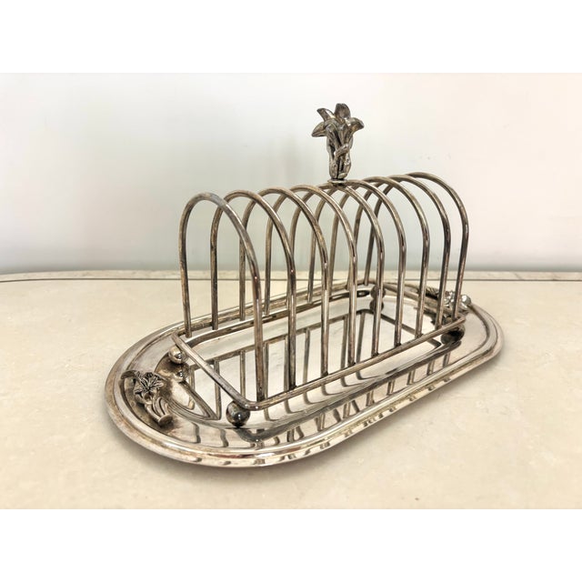 English Antique English Silver Plate Toast Rack With Tray For Sale - Image 3 of 9